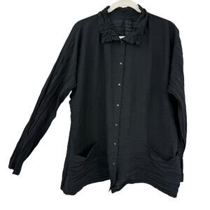 Babette SF XL Crinkle Knit Snap Tunic Black Polyester Travel Lagenlook Artsy